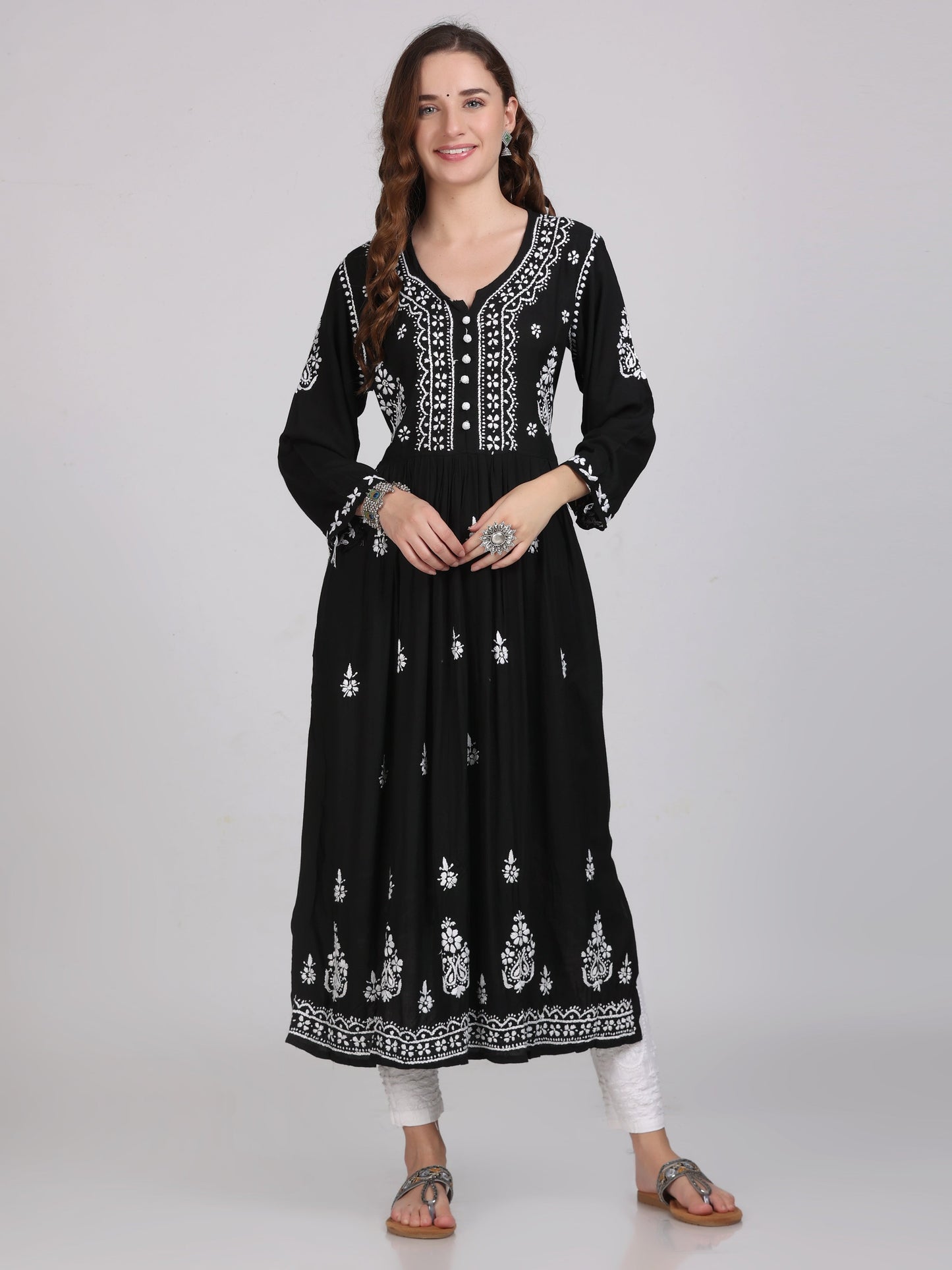 Chikankari Heavy Embroidered Gown With Both Side Pockets