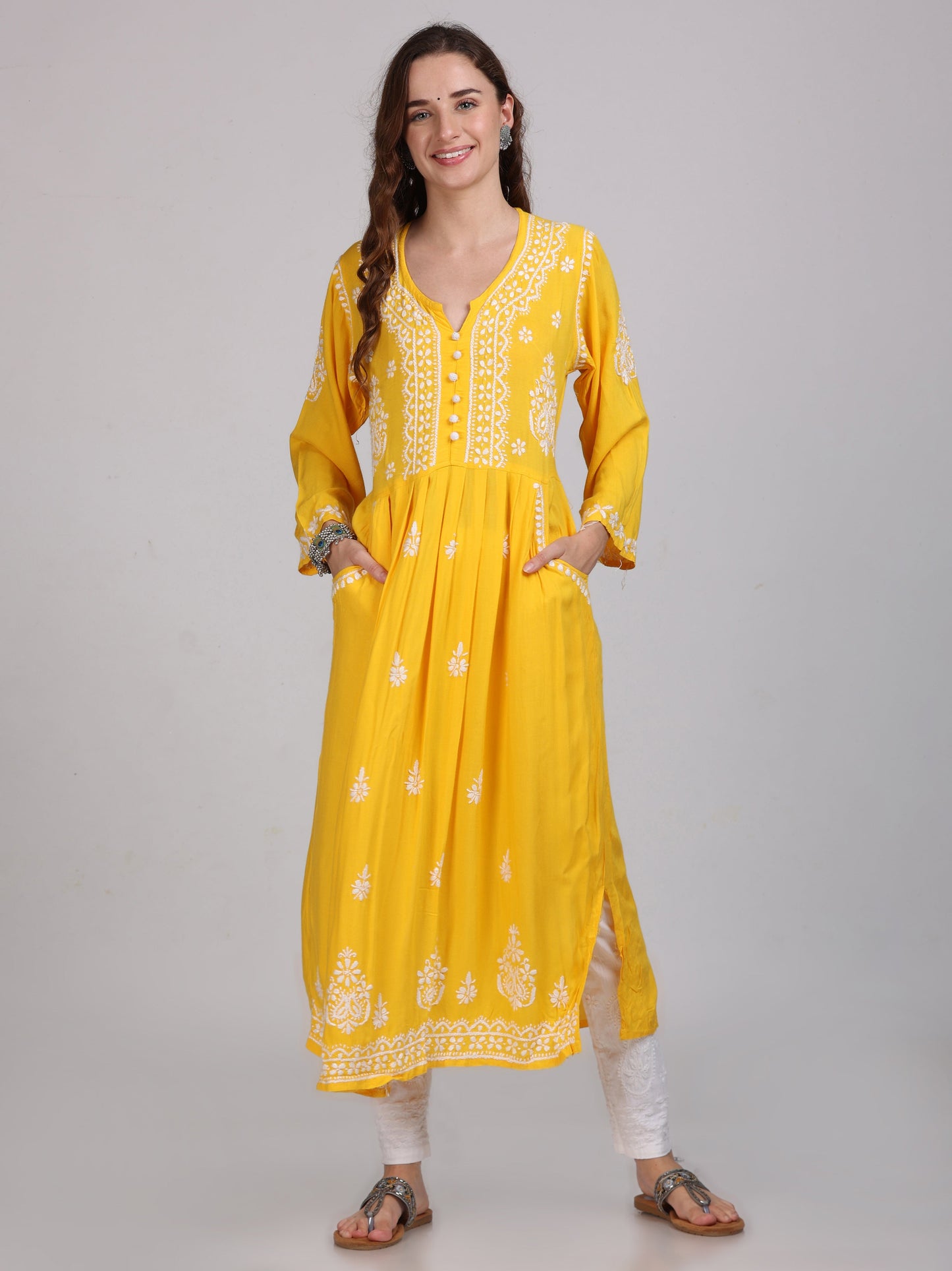 Chikankari Heavy Embroidered Gown With Both Side Pockets