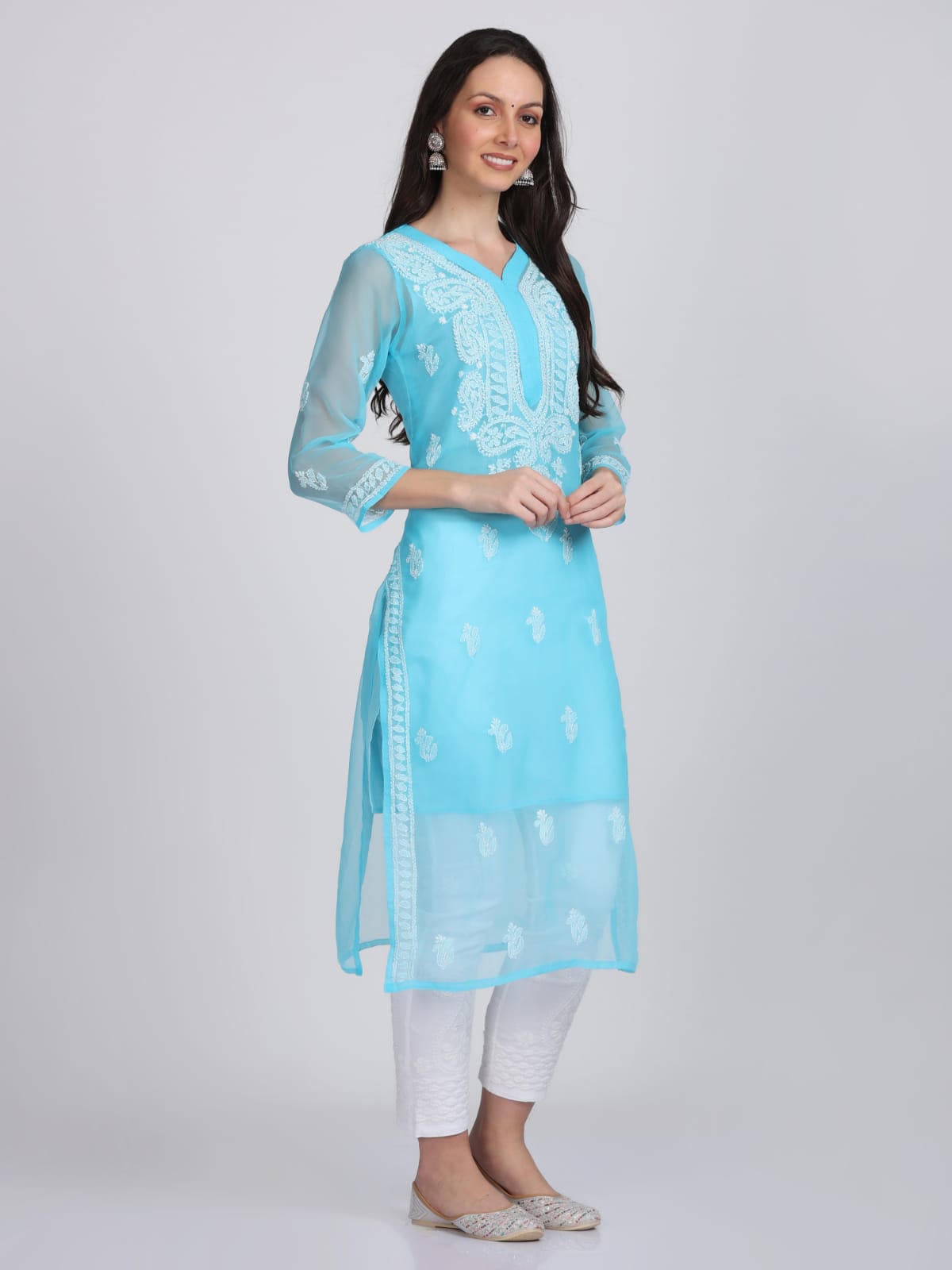 Plain Gala Booti Kurti