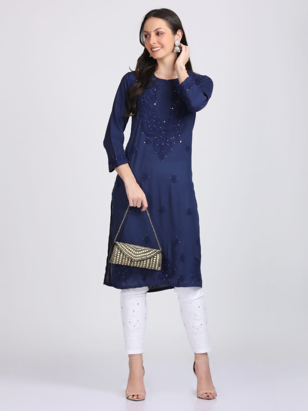 Elegant Mukaish Work Rayon Straight kurti