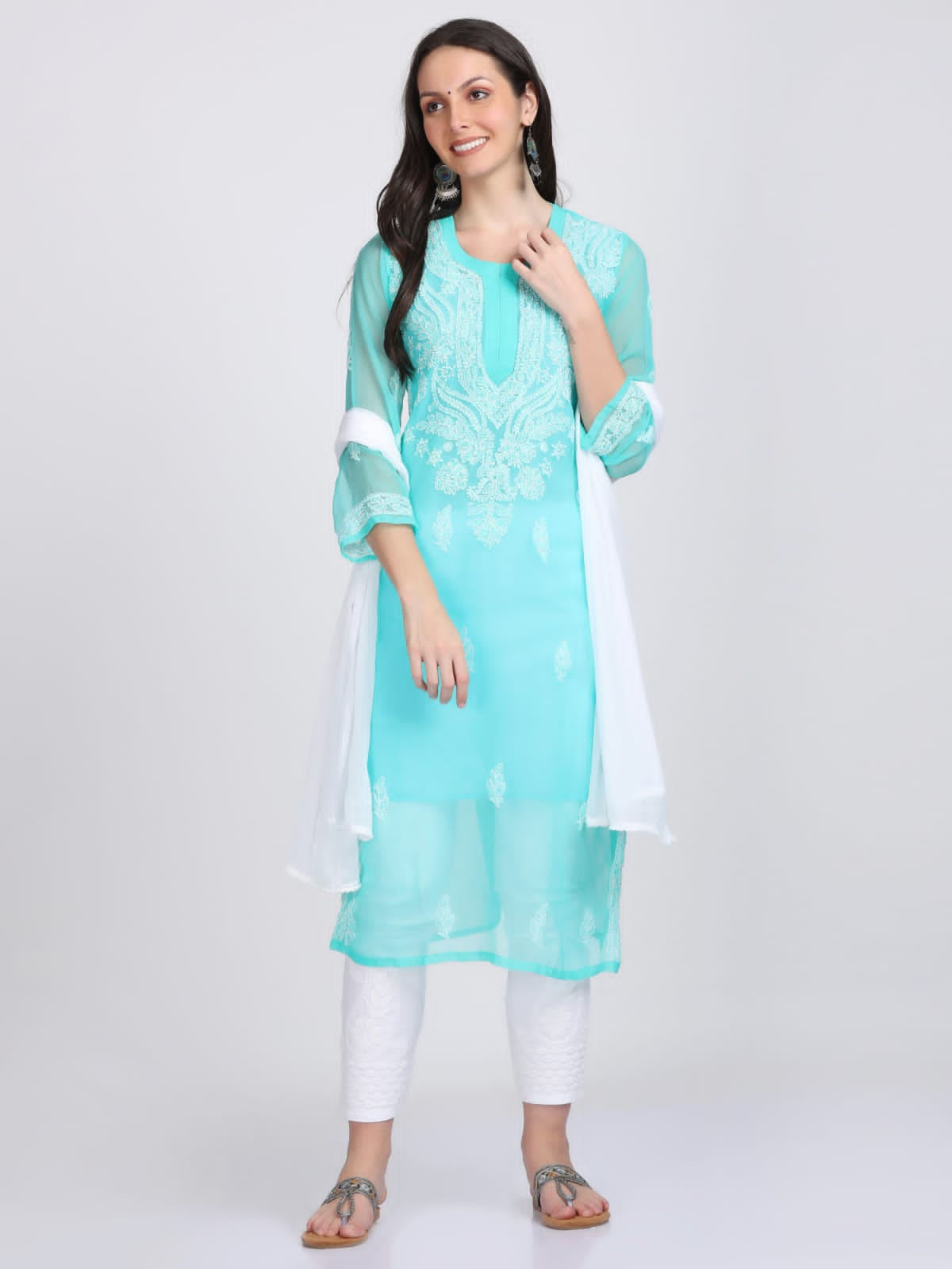 Plain Gala Booti Kurti